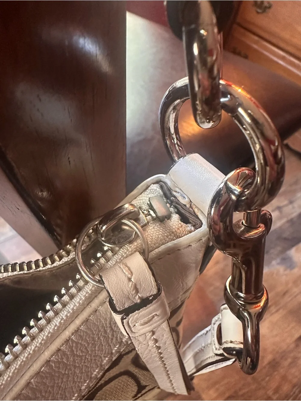 Coach Brown Signature Canvas Shoulder Bag with White Trim - Picture 11 of 12
